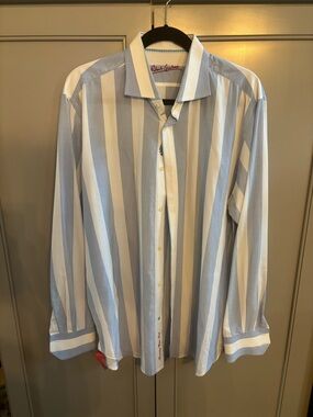Robert Graham Dress Shirt Mens L/XL Multi Striped Barrel Cuff Collared Button Up